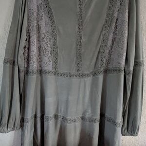 POL Hippy Boho Green Fairy Super Seventies Laced Long Sleeve Dress Size Large